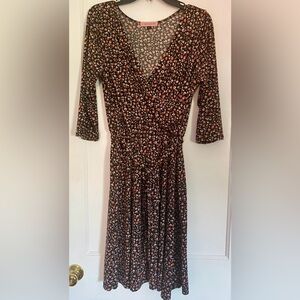 East Adeline 0X floral dress with tie waist and 3/4 sleeve